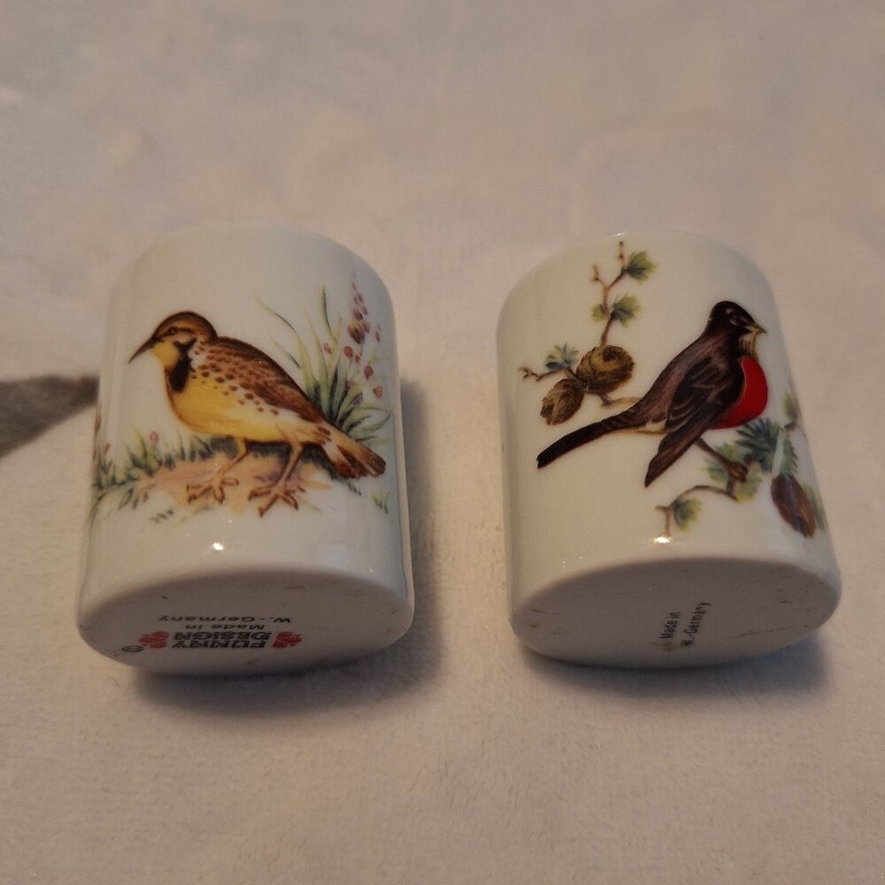 2 Vintage West German Ceramic Song Bird Taper‎ Candle Stick Holders Funny Design